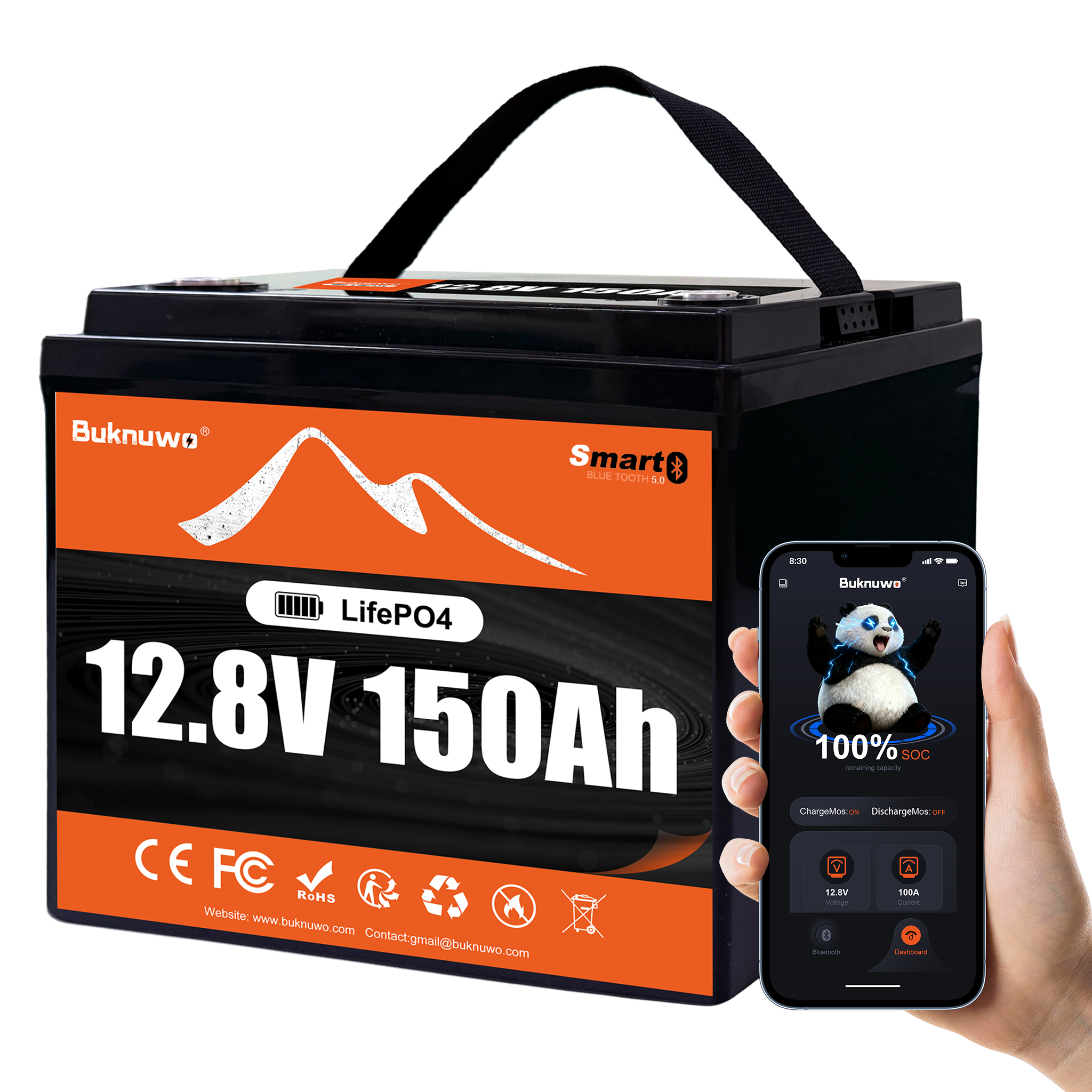 Renewable Energy House - Buknuwo Smart 12V/12.8V 150Ah Bluetooth LiFePO4